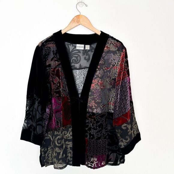 Chico’s Vintage Women’s Silk Blend Mixed Media Asian Garden Brocade Velvet Burno - Picture 1 of 12